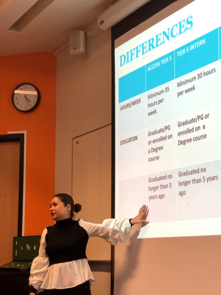 A slide from the talk outlining different types of Tier 5 visa.