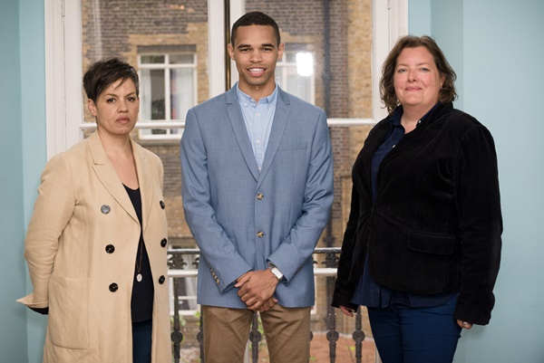 (l-r) Kit de Waal, Stephen Morrison-Burke, MA Creative Writing director Julia Bell