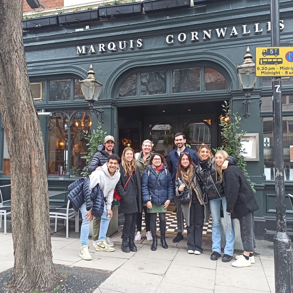 UIC delegates standing outside the Marquis Cornwallis pub.